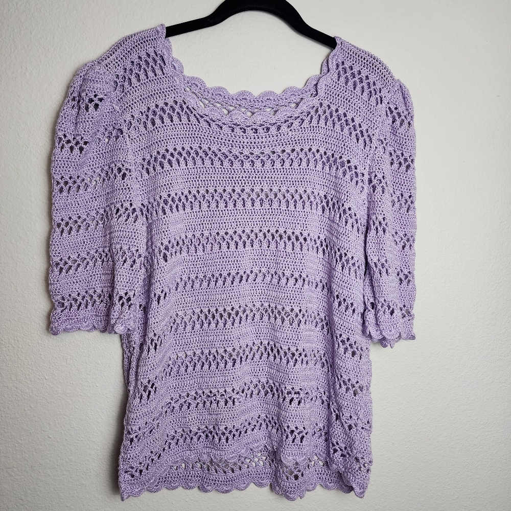 Beautifully Crocheted Lavender Puff Sleeve Top Size L/XL